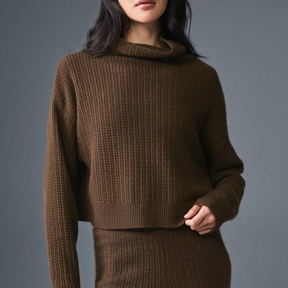 ALO Yoga Sweaters - Alo Yoga Cashmere Plush Waffle Turtleneck Pullover Espresso